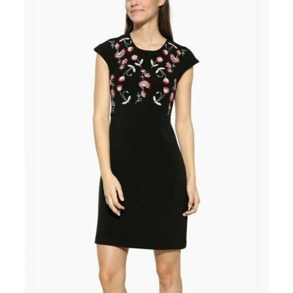 Desigual Black Sheath Mini Dress Red Floral Embroidery Dress Sz 40 Eu Nwt $144